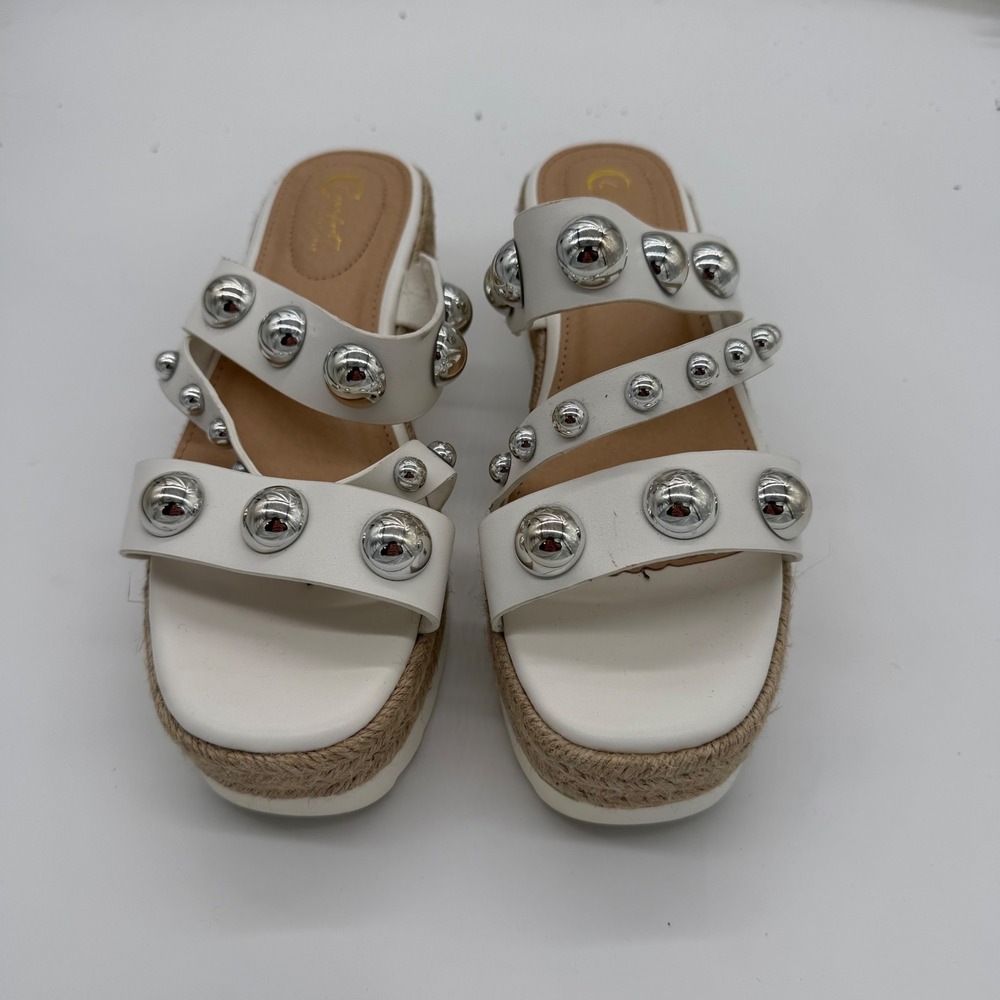 Comfort Est 1946 White Studded Platform Espadrille Sandals Size 8 44975966